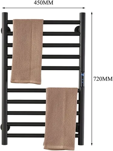 Vista 6 de Exquisitos estantes de baño, calentador de toallas con temporizador para baño, barra de toalla térmica negra mate, soporte de pared, estante