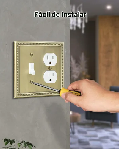 Vista 5 de Paquete de 2 Placas de Cubierta Combinadas para Interruptor de Palanca/Dúplex, Placa de Cubierta de Enchufe de Pared de Metal de Latón Antiguo