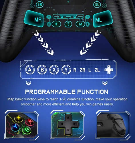 Vista 3 de Wireless Switch Pro Controller for Nintendo Switch ControllerLiteOLED, Cool RGB Wired PC Game Jasticks-Wireless iOSAndroid Remote with LED