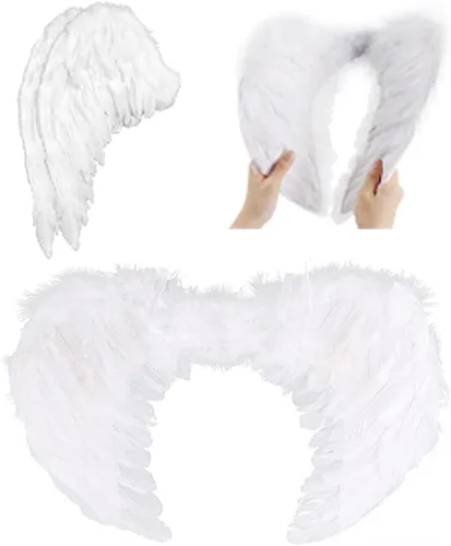 Vista 4 de Alas de ángel, alas de ángel para adultos, disfraz de ángel, disfraz de ángel para niños, ala de plumas, Halloween, carnaval, fiesta, disfraz