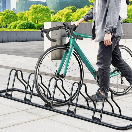 Vista 4 de Simple Houseware - Soporte de almacenamiento ajustable para 5 bicicletas, aparcamiento para suelo, color negro