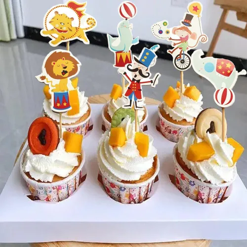 Vista 4 de Decoración para cupcakes de circo, 24 piezas de adornos de carnaval para cupcakes