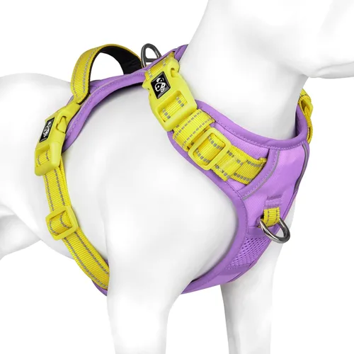 Vista 16 de Arnés para perro sin tirones, chaleco para perro reflectante ajustable de colores únicos, con asa de entrenamiento suave y clips de metal