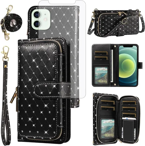 Vista 58 de Funda para teléfono iPhone 6 6S con cremallera y protector de pantalla con protector de pantalla, correa de cordón cruzado, ranura para iPhone 6 Six
