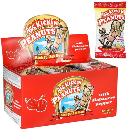 Vista 9 de ASS KICKIN' Chipotle - Cacahuetes picantes tostados con miel – Paquete de 24 unidades de 1 onza – El mejor regalo gourmet picante