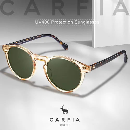 Vista 2 de CARFIA Gafas de sol redondas de acetato para hombre, polarizadas, protección UV, gafas de sol clásicas retro CA5289L