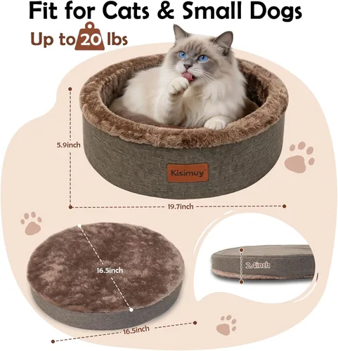 Vista 3 de Cama redonda calmante para gatos y perros para gatitos, cama de Café