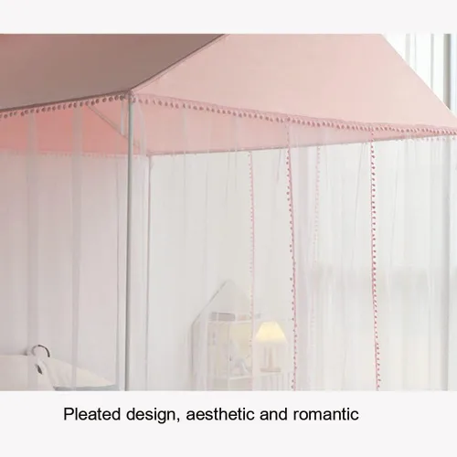Vista 3 de Akiky Mosquitera para niñas con castillo de princesa pompón para interiores y exteriores, red para cama para niños, no incluye postes de cama Rosa