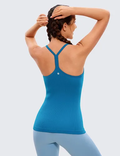 Vista 2 de CRZ YOGA - Camisetas deportivas para mujer, sin mangas, sin costuras, con espalda cruzada y brasier incorporado, camiseta para entrenamiento