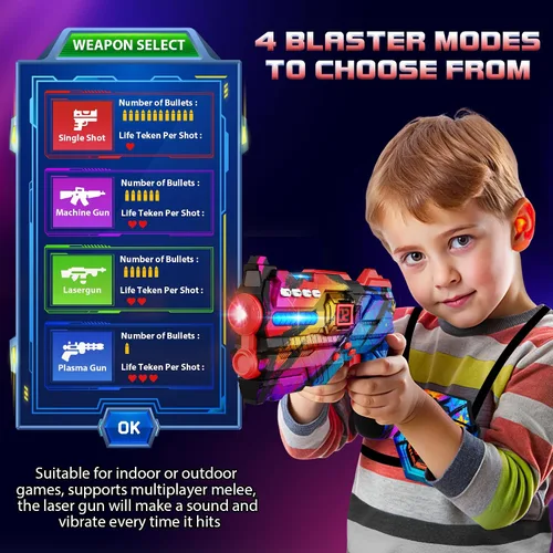 Vista 5 de Juego de 4 Pistolas de Laser Tag con Chalecos de Pantalla de Puntuación LED Digital, Regalos para Adolescentes y Adultos Niños y Niñas, Adultos