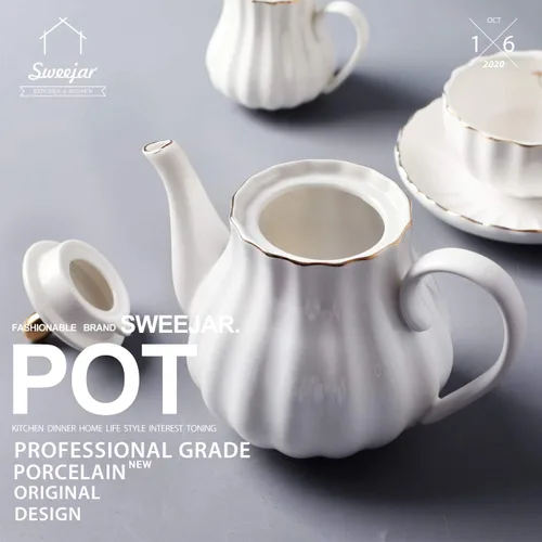 Vista 2 de Sweejar Royal Ceramic Teapot & Sugar and Creamer Set (Blanco)