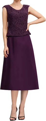 Vista 4 de Vestidos de madre de la novia para boda, vestidos de noche formales de encaje de gasa, vestidos de noche hasta el té, vestidos de abuela con chaqueta
