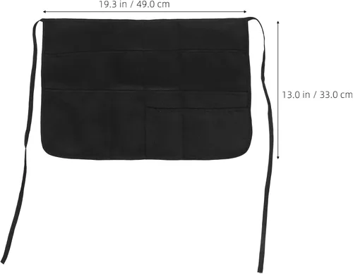 Vista 2 de Multi-pockets Black Polyester Cleaning Apron for Women with Waist Ties, Server and Kitchen Apron for Restaurant and Outdoor Work