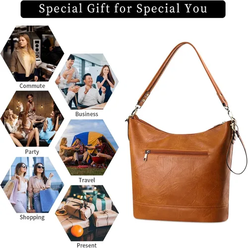Vista 7 de FUKUYIN Bolso de mano para mujer, bolso de hombro para mujer, bolso de mano de cuero suave de poliuretano para mujer, bolso cruzado grande para mujer