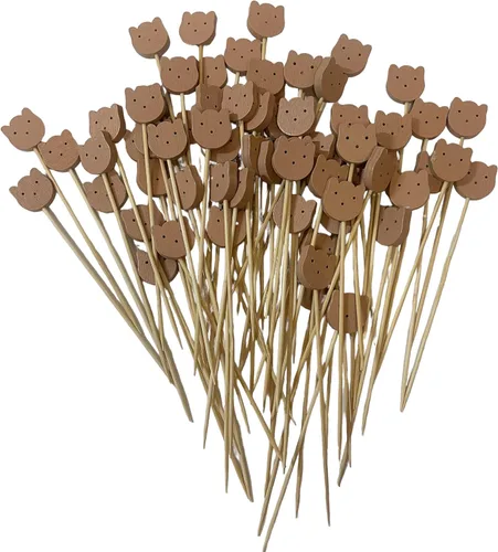 Vista 7 de 100 palillos de bambú de flamenco de 5 pulgadas, palillos de dientes de comida para bebidas de embutidos, selecciones de alimentos de frutas
