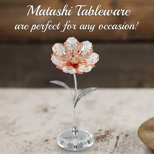 Vista 6 de Matashi Figura de girasol con girasol plateado chapado en oro cromado y rosa con tachuelas de cristal – Hermoso adorno de mesa con base de cristal