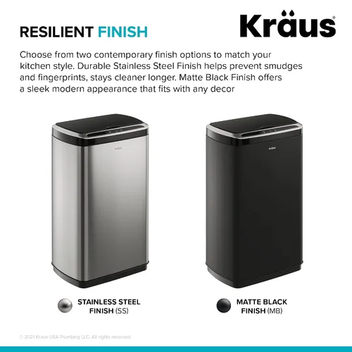 Vista 17 de Kraus GarbagePro Bote de basura rectangular de 13 galones manos libres con sensor de movimiento operado por batería en acabado negro mate con tapa