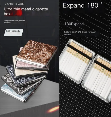 Vista 3 de Cigarette Case Leather Surface Metal Box for 20 Cigarettes Portable Pocket for Card & ID Cases(A)