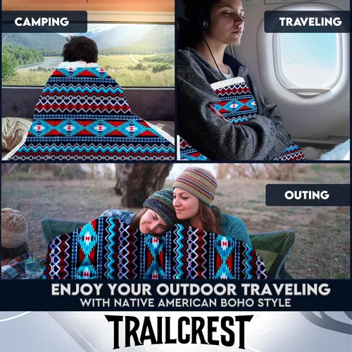 Vista 5 de TrailCrest Manta de forro polar sherpa, acogedora manta azteca de felpa para adultos, para hombres y mujeres, reversible con estampados aztecas