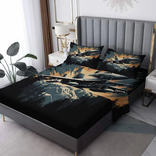 Vista 28 de Juego de sábanas abstractas tamaño individual, sábanas de microfibra suave, bolsillo profundo, sábanas y fundas de almohada estampadas sin arrugas