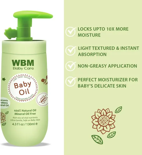 Vista 5 de WBM Care Baby Gift Set 5 productos esenciales para el cuidado de la piel del bebé: loción para bebés, champú para bebés, crema facial, polvo