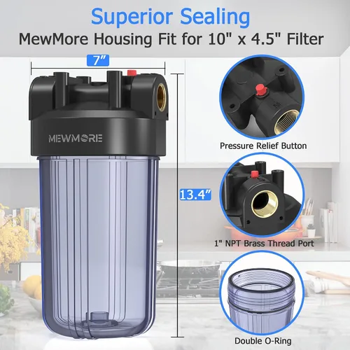 Vista 2 de WHT10 - Carcasa de filtro de agua para toda la casa, se adapta a filtros de sedimentos de 10 x 4.5 pulgadas, etc. para agua de pozos y ciudades