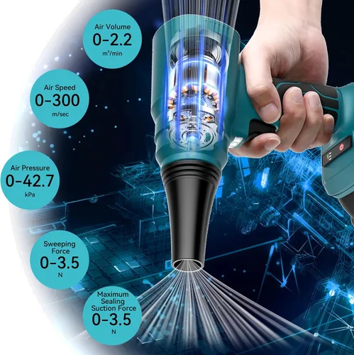 Vista 2 de Mini soplador para batería Makita de 18 V, plumero de aire inalámbrico sin escobillas de 140000 RPM, sopladores eléctricos de hojas para limpieza