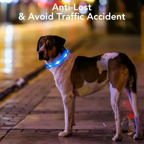 Vista 2 de Weesiber Collares de perro con luz LED, collar recargable con luces LED, luces reflectantes ajustables para perros para caminar por la noche