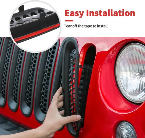 Vista 5 de Rejilla de malla con clip para Jeep Wrangler JK JKU 2007-2018 (negro mate)
