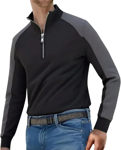 Vista 10 de Quarter Zip Pullover for Men, Color Block Long Sleeve Mock Neck, Athletic Sweatshirt for Fall and Winter