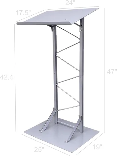 Vista 5 de FixtureDisplays® Podio de braguero individual de 25 "para piso, atril de acero púlpito - plata 19627NEW