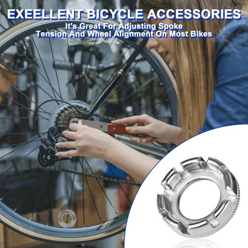 Vista 4 de Herramienta de llave de radios de bicicleta, herramienta de borde de radios 6 en 1 de acero endurecido para ajustar y reparar la tensión de la rueda