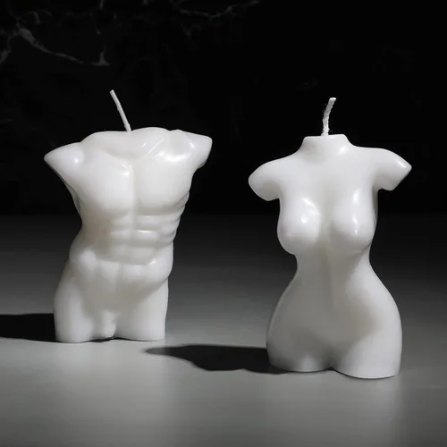 Vista 8 de Tondiamo 2 velas en forma de cuerpo femenino masculino cuerpo hombres torso cera de soja perfumada vela decorativa para dormitorio, baño, boda Negro