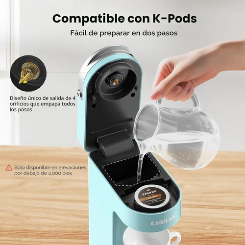 Vista 3 de CHULUX Cafetera delgada de una sola porción, cafetera ligera K-pod para viajes y hogar, color cian