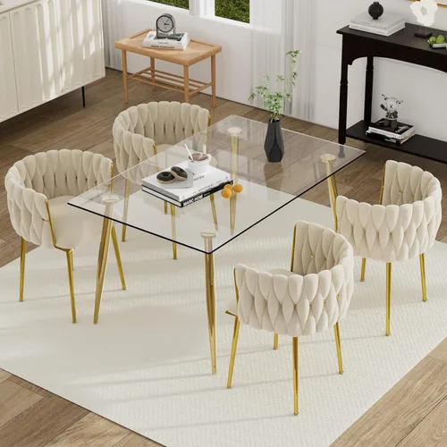 Vista 47 de Juego de mesa de comedor de cristal plateado para 2, juego de mesa cuadrada de lujo moderno de 36 pulgadas, juego de mesa de cocina minimalista de 3