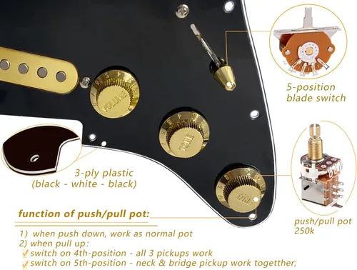 Vista 2 de Juego de pastilla de bobina simple con cable precableado, estilo vintage de los años 50, para guitarras estilo Strat, conmutación de 7 vías