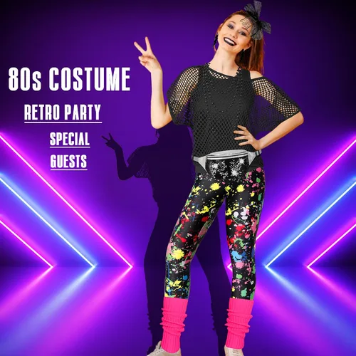 Vista 3 de CICOCI Traje de los años 80 y 90 para mujer, disfraz de los años 80 con accesorios de los años 80, calentador de piernas para fiesta retro