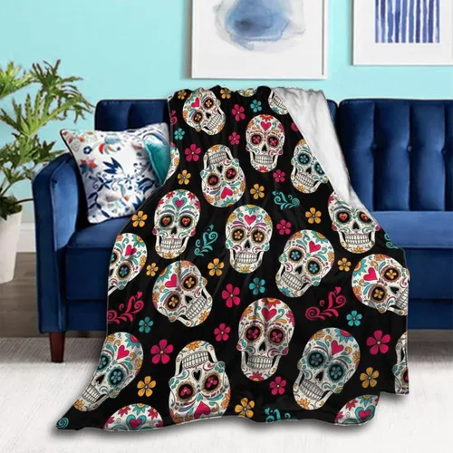 Vista 32 de Manta cómoda para cama, sofá, compatible con flores de calavera de azúcar, mantas y mantas de franela ligeras, mantas de microfibra mullidas