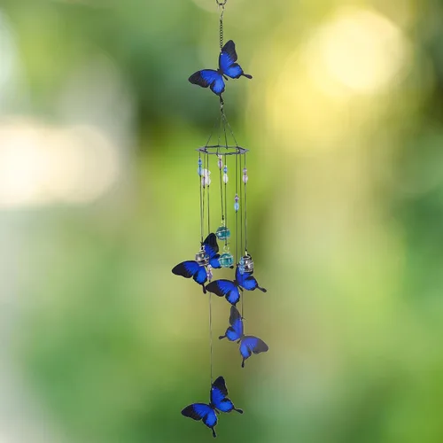 Vista 2 de Red Carpet Studios Windchimes - Campanilla de viento móvil en espiral de mariposa, 30 pulgadas de largo, color azul