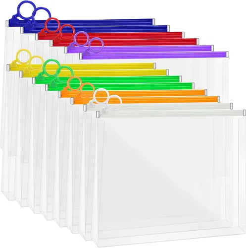 Vista 10 de Yexiya 14 sobres de plástico transparente con cremallera para el regreso a clases, carpeta de documentos con cremallera A4, carpeta de archivos
