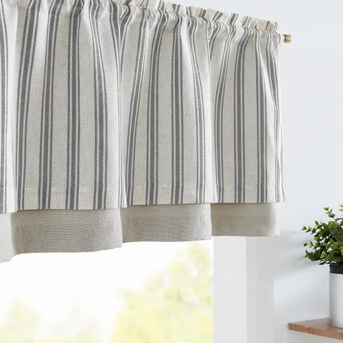 Vista 21 de jinchan Cenefa de Lino a Rayas para Ventanas de 16 Pulgadas Cortinas Opacas para Ventana Pequeña Estilo Granja Cenefa de Doble Capa para Sala