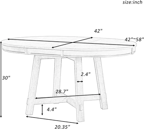 Vista 2 de Merax Juego de mesa de comedor para 4, mesa de comedor redonda extensible de madera con hojas de 16 pulgadas, mesa de cocina y sillas para cocina