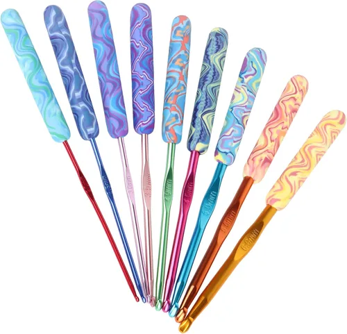 Vista 15 de Coopay - Juego de ganchos de ganchillo cálidos y cómodos de aluminio 9pcs 2.0mm-6.0mm(B-J) Smooth Crochets Needles Set for Crocheting, Blue Flower