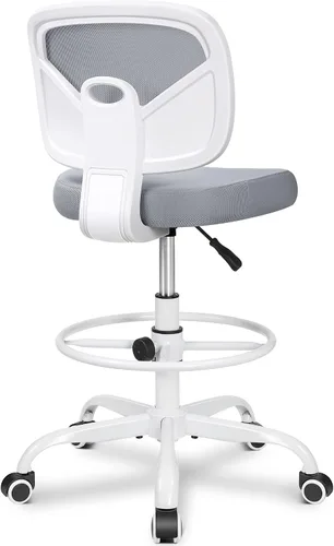 Vista 12 de Primy Silla Alta de Escritorio de Dibujo - Sin Brazos, Altura Ajustable, Respaldo de Malla, con Ruedas, Silla de Escritorio de Pie para Sala de Negro