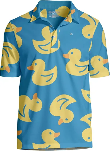 Vista 12 de Tipsy Elves Camiseta polo de golf divertida para hombre - Ropa de golf novedosa Paraíso azul de 8 bits
