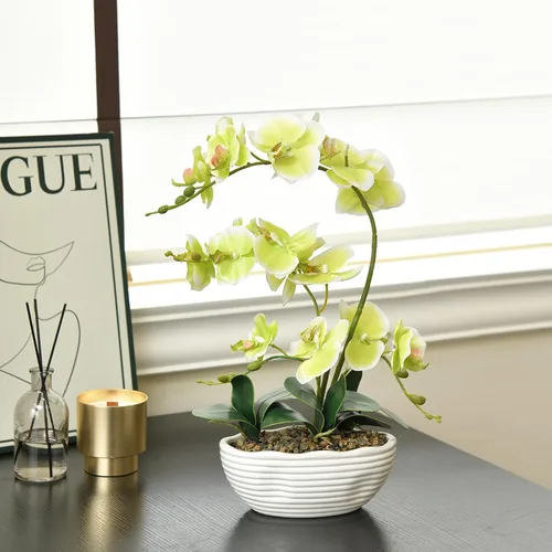 Vista 4 de Phalaenopsis - Planta de orquídea sintética de 19 pulgadas de alto, centro de mesa de orquídea de seda, arreglo floral artificial en maceta