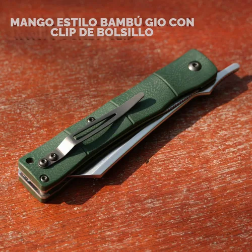 Vista 5 de KATSU, cuchilla de acero D2 hecha a mano, mango G10, estilo japonés, navaja de bolsillo plegable con clip
