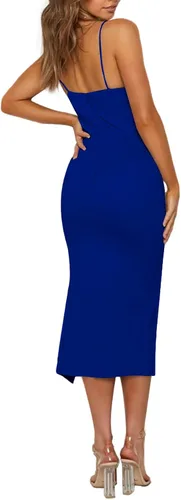 Vista 2 de LYANER Blusa de tirantes para mujeres, vestido por debajo de la rodilla ajustado, dobladillo dividido, sin mangas, con cremallera