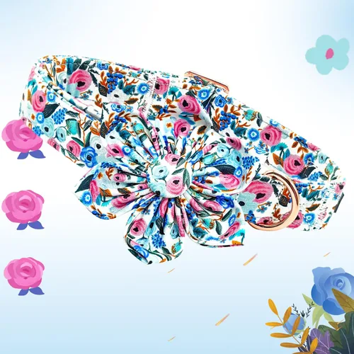 Vista 11 de Collar de perro Lionheart Glory, collar de perro rosa con flor, lindo collar para mascotas con patrón floral ajustable para perros pequeños Rosado