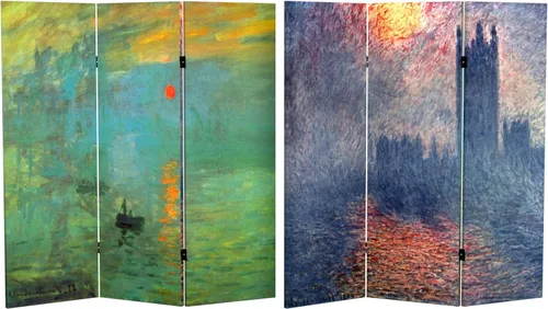 Vista 16 de Red Lantern Pantalla plegable de lona de Van Gogh de doble cara, flores de almendra/campo de trigo, 3 pies de corto - 3 paneles